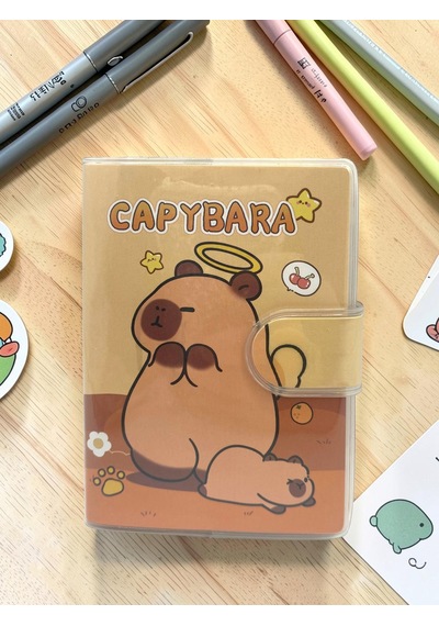 Capybara A7 Not Defteri , Çıt Çıtlı Cep Defteri - Melek Capybara Sarı