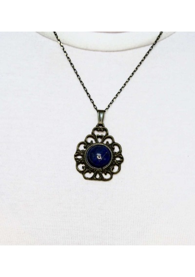 Doğal Taş Lapis Doğal Taşlı Desenli Otantik Kadın Kolye 45 Cm Zincirli Euk32lps Mavi