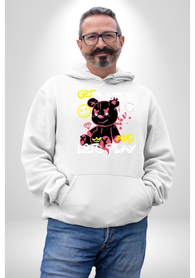 Dışarı Çık Ve Oynayalım Teddy Kadın Erkek Beyaz Kapüşonlu Sweatshirt Hoodie Beyaz