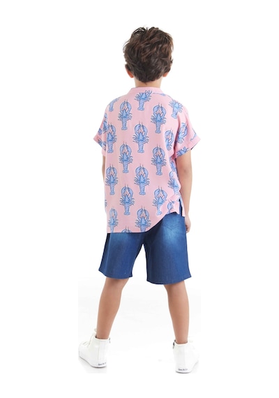 Denokids Istakoz Erkek Çocuk Pembe Kısa Kol Yazlık Gömlek