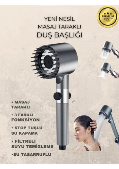 Masajlı 5 Fonksiyonlu Filtreli Arıtmalı Duş Başlığı Ayarlanabilir Su Basınçlı Lüks El Duşu Siyah P Diğer