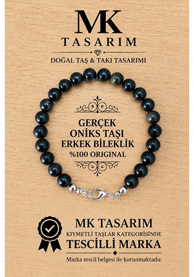 Mk Tasarım Gerçek Onıks Taşı Erkek Bileklik Mk.8000.010 - Rahatlık-dinginlik-enerji- Stres Bilekliği Çok Renkli