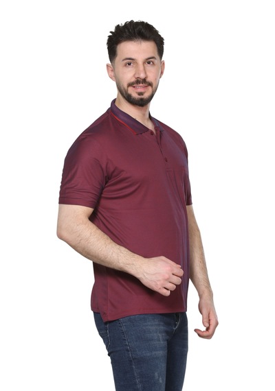 Kzctekstil Erkek Baba Ve Orta Yaş Penye Yakalı Cepli Oxfort Kumaş Pamuklu Tişört Klasik Kesim Bordo