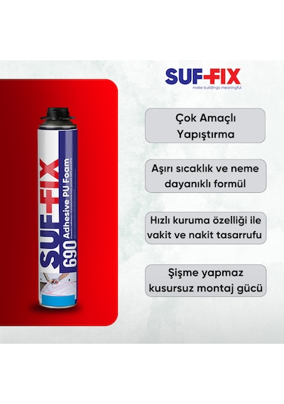 Suf-fix 690 Pu Yapıştırıcı Köpük 750ml Mantolama Eps Xps Levha Montaj Köpüğü 750 Ml