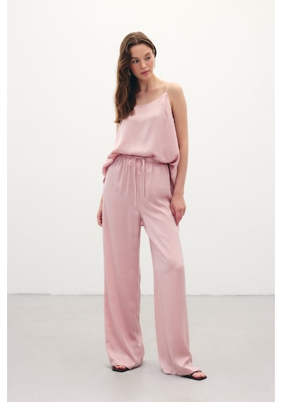 Sateen Bağcıklı Salaş Pantolon - Pudra-136381 Pudra
