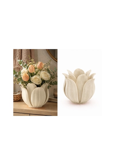 3d Baskı Lotus Yapraklı Vazo - Dekoratif Çiçeklik-bej Diğer