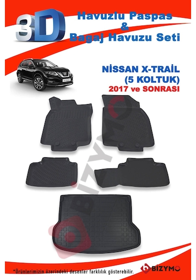 Nissan x Trail 5 Koltuk 2017 ve Sonrası Paspas ve Bagaj Havuzu Se Siyah