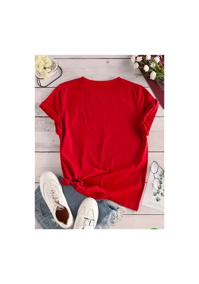Medinenur Love Yazı Baskılı Basic T-shirt Kırmızı