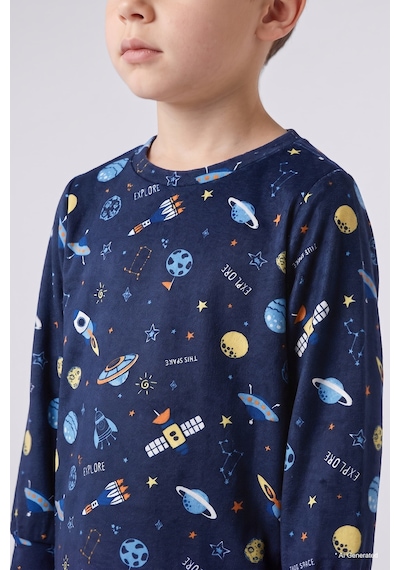 Defacto Uzay Desenli Kadife 2li Pijama Takımı Erkek Bebek I2369a526cwnv241 Lacivert-nv241