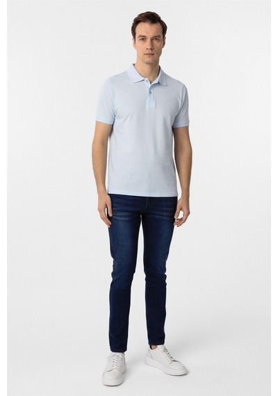 Süvari Buz Mavi Slim Fit Düz Polo Yaka Tişört Buz Mavi