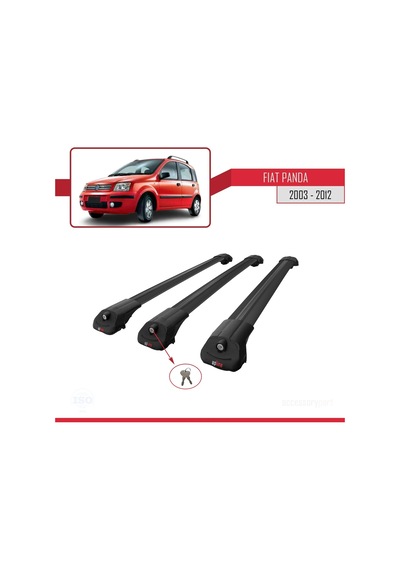 Fiat Panda 2003-2012 Arası İle Uyumlu Ace-1 Ara Atkı Tavan Barı Siyah 3 Adet Bar