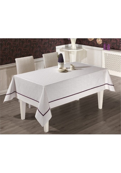 Tropik Home Pamuklu Bordürlü Biyeli Lüks Masa Örtüsü 160x260 CM Beyaz