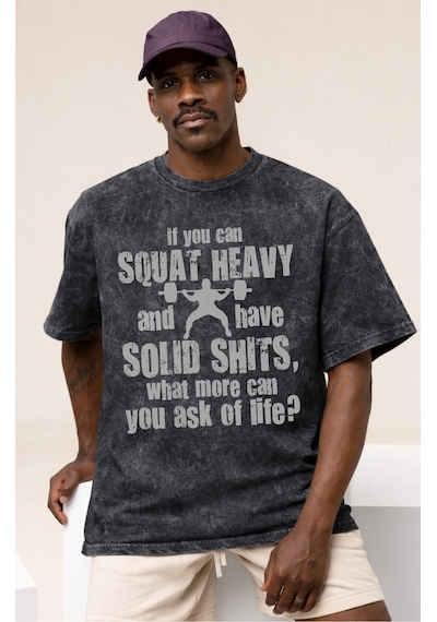 Squat Fitness Gym Bodybuilding Sporcu Baskılı Unisex Oversize Vin Siyah