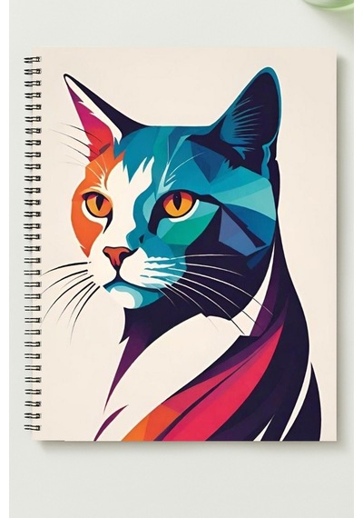 Kedi Tasarım Temalı 4'lü Set A5 Metal Spiralli 2 Ad. Çizgili- 2 Ad. Kareli Karton Kapak Kedi Tasarım Temalı 4'lü Set Defter Çok Renkli