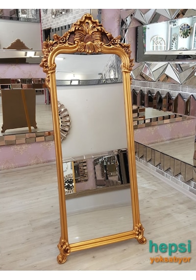 Vintage Madam Model Altın Renk Varaklı Ayaklı Boy Aynası Altın