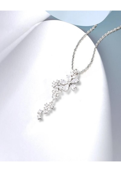 Brezza Lusso Jewelry Işıltılı Pırlanta Model Çiçek Demeti Kadın Gümüş Kolye 45 CM 45 CM