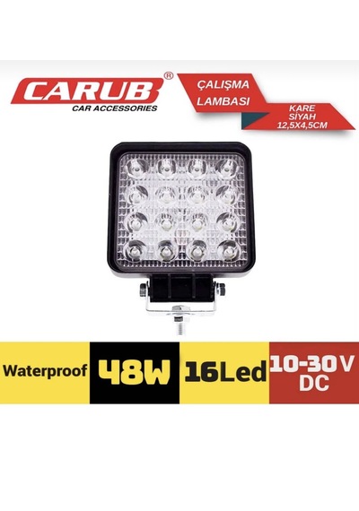 Carub 10 Adet Off Road Sis Lambası Çalışma Lambası 10-30v 48w 16 Led Kare