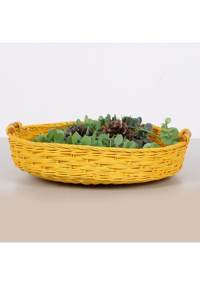 Rattan Kulp Tasarımlı Sarı 35x 7/8 Cm. Rattan Tepsi Sarı