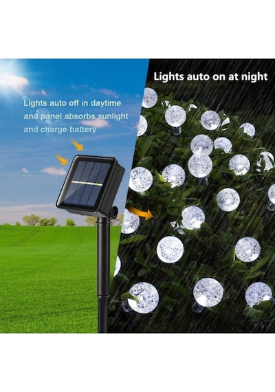 50 Led 7 Metre Beyaz Işık Güneş Enerjili Bahçe Teras Balkon Dekorasyon Ağaç Lambası Aydınlatması