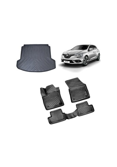 Rizline Renault Megane 4 Sedan 2016 Ve Sonrası 3d Havuzlu Paspas Ve Bagaj Havuzu Siyah