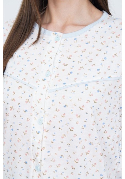 Mecit Pijama Mecit 6362 Mavi Boydan Düğmeli Büyük Beden Kadın Pijama Takımı