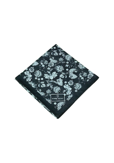 Mim Eşarp Prime Pamuk Çiçek Desenli Eşarp 90x90 Cm Siyah - Beyaz