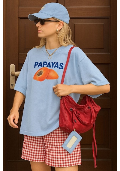 Papayas Baskılı Unisex Tshırt Bebe Mavisi