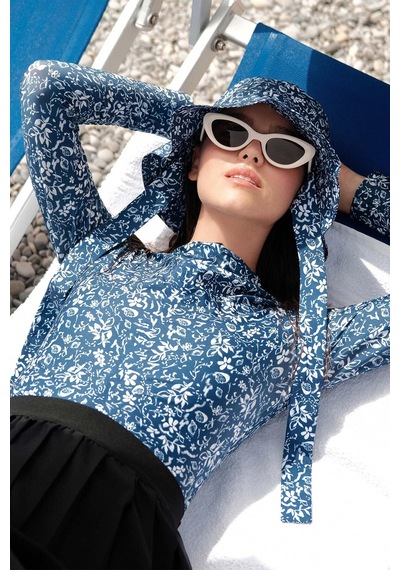 Manuka Desenli Yüzücü Surf Mayo Blue Shell Mavi