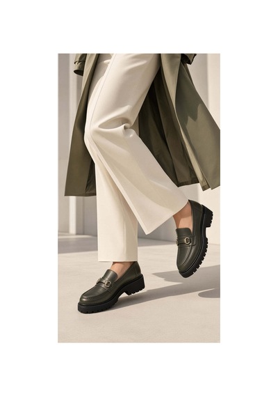 37brandshoes Haki Deri Platform Loafer Haki Haki