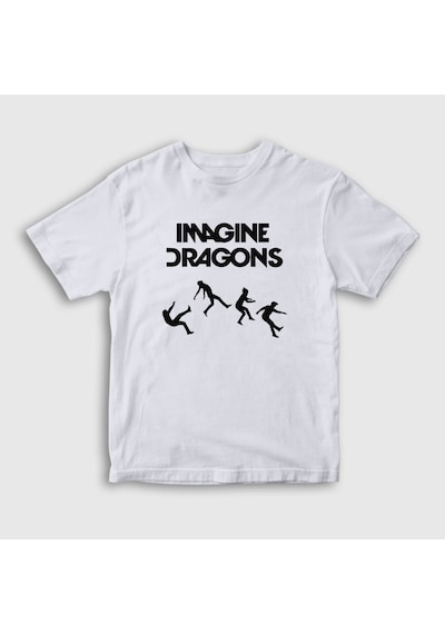 Presmono Unisex Çocuk World Imagine Dragons T-shirt Beyaz