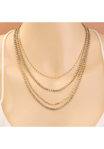 Chavin 2 Katmanlı Taşlı Gold Alloy Kadın Zincir Kolye En24 Altın