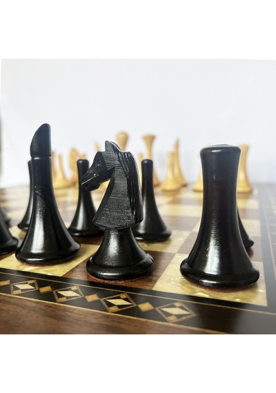 El Yapımı Şimşir Ahşap Soyut Modern Satranç Taşları 77mm