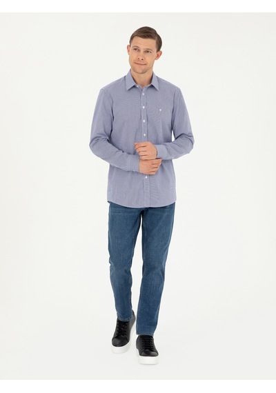 Cacharel Lacivert Slim Fit Pamuklu Çizgili Gömlek Cacharel Lacivert Slim Fit Pamuklu Çizgili Gömlek