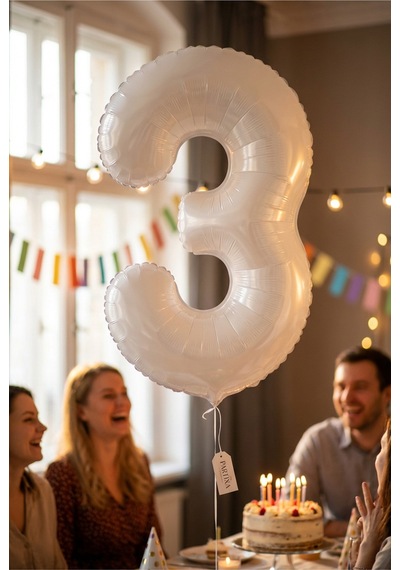 Beyaz 32 İnç Rakam 3 Folyo Balon 3 Yaş Doğum Günü Konsepti Sayı Balonu Helyum Uyumlu Parti Dekorasyon Süsleme Çok Renkli