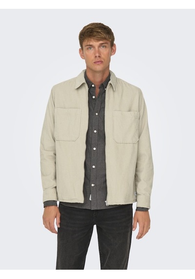 Only & Sons Erkek Relaxed Fit Fermuarlı Bej Kadife Ceket - 22029769