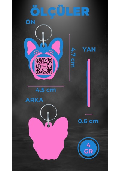Petjoo 10.Mutt Pembe-Mavi Qr'lı Köpek Künyesi