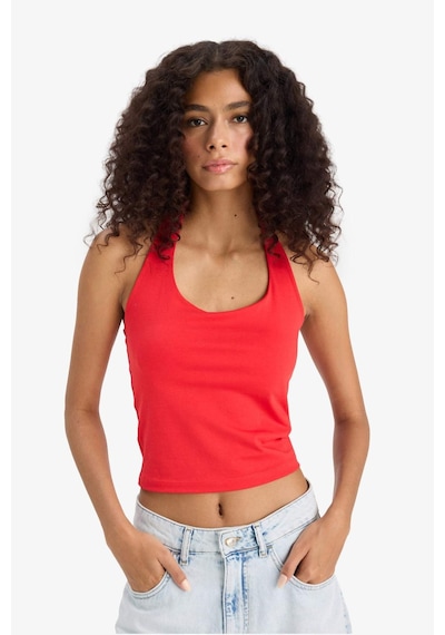 DeFacto Fit Dar Kesim Crop Halter Yaka Kırmızı Bluz F6279AX25SMRD51