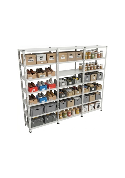 31x372x200 Cm Dörtlü Seri Bağlantılı 7 Katlı Modüler Çelik Raf Sistemi Elektrostatik Fırın Boyalı Çok Amaçlı Depolama Ve Ayakkabılık Rafı Beyaz