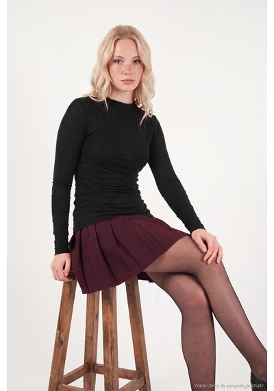 Lela Dik Yaka Büzgü Detaylı Bluz Kadın Bluz 5866884 Siyah