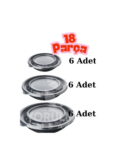 500 Cc + 750 Cc + 1000 Cc Yuvarlak Sıcak Yemek Taşıma Kabı Seti Kapaklı Pp Sızdırmaz Kase 6 Şar Adet 18 Parça