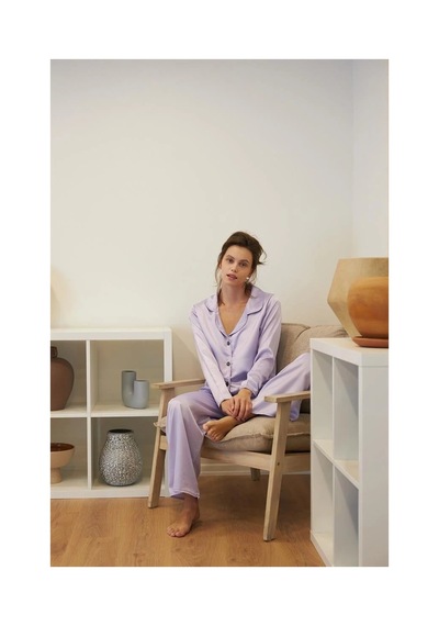 İkikareshop Kadın Lila Oversize Saten Pijama Takımı - Rahat Kesim Şık Ev Giyim Seti Çok Renkli