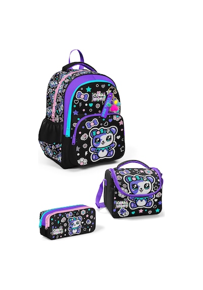 Coral High Kids Siyah Ayıcık Desenli 3'lü Okul Çanta Seti Set0133242