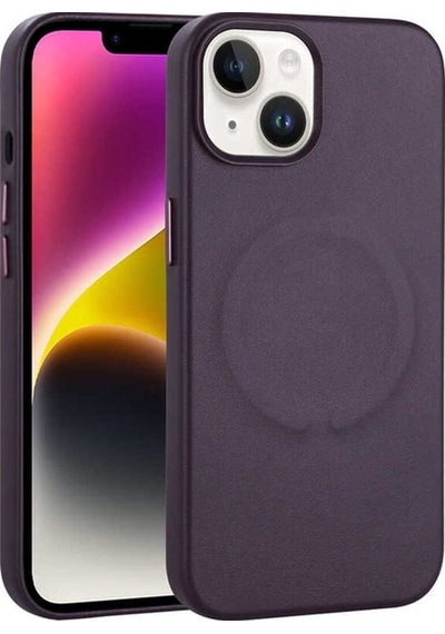 Apple Uyumlu iPhone 14 Plus Kılıf Pu Deri M-safe Wireless Şarj Özellikli Zore Derix Kapak Derin Mor