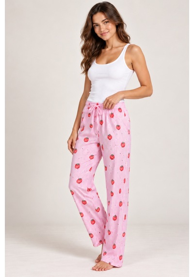 Womanandkids Night Beyaz Kadın Çizgili Bluz Desenli Askılı Pijama Takımı