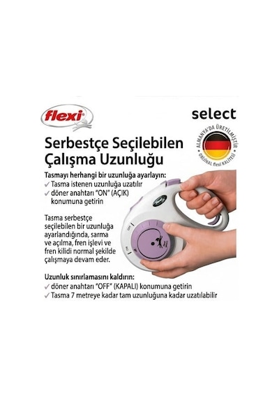 Flexi Select Köpek Otomatik Gezdirme Şerit Kayışı Gri & Lila - 7 M Açık Mavi