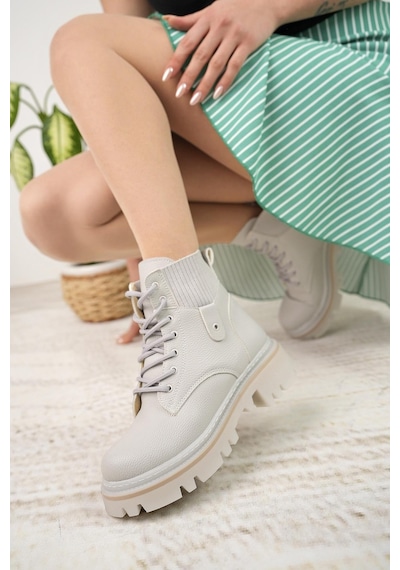 Nesil Shoes Dvm 5003 Gri Bağcıklı Kadın Bot-gri Gri