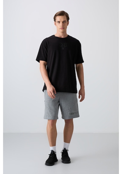 Tommy Life Siyah Pamuklu Kalın Yumuşak Dokulu Oversize Fit Baskılı Erkek T-shirt - 88333 Siyah