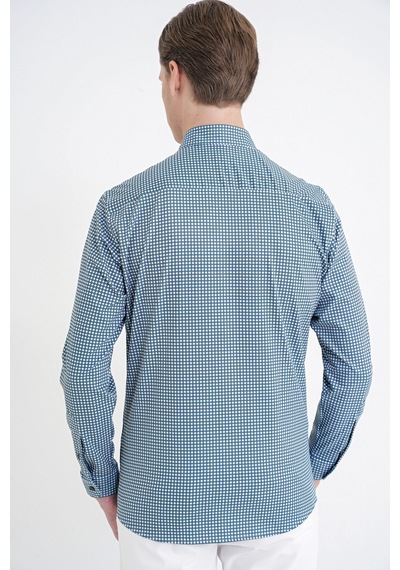 Slim Fit Pötikare Baskılı Pamuklu Yaka Düğmeli Yeşil Gömlek G 1604