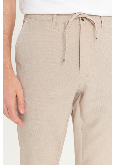 AC&Co / Altınyıldız Classics Erkek Bej Slim Fit Dar Kesim Beli Bağlamalı Çizgili Yan Cepli Casual Jogger Pantolon Bej