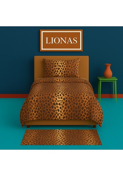 Lionas Tek Kişilik Desenli Nevresim + 1 Adet Kapaklı Yastık Kılıfı Kahve